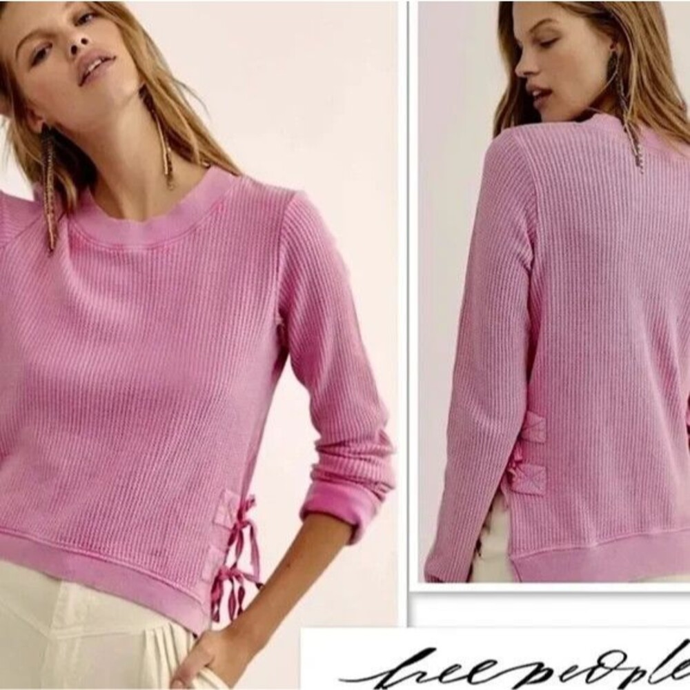 Boho Chic Coquette Romcom Free People Interlaken Thermal Waffle Top Pink S
